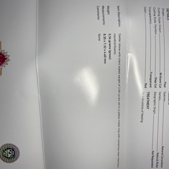 GIA Certified Ruby 2.08ct Diamonds 18K Gold Ring - Picture 9 of 9